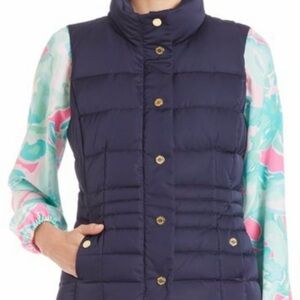 Lilly Pulitzer Navy Puffer Vest with Gold Accents